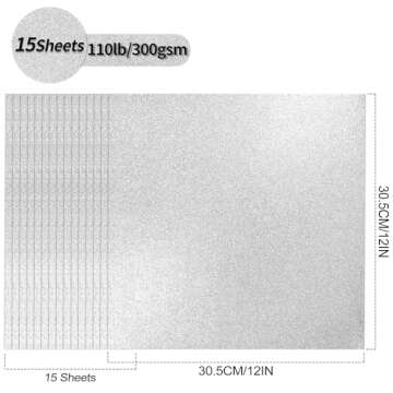 Sliver Glitter Cardstock Paper, 15 Sheets 12" x 12" 300gsm/110Ib Square Colored Card Paper for Craft...