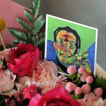 3dRose Greeting Cards, Dali with Ocelot and Cane, Dali, Salvador Dali, Ocelot, Portrait, Man, Male, Cat, Set of 6 (gc_46752_1)