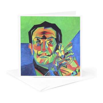3dRose Greeting Cards, Dali with Ocelot and Cane, Dali, Salvador Dali, Ocelot, Portrait, Man, Male, Cat, Set of 6 (gc_46752_1)