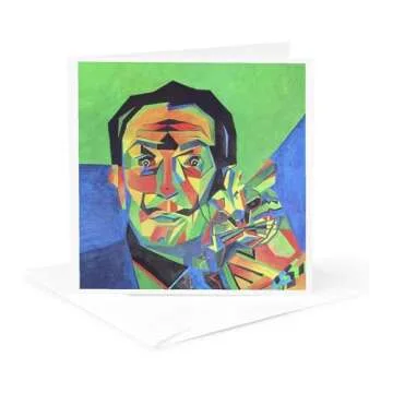 3dRose Greeting Cards, Dali with Ocelot and Cane, Dali, Salvador Dali, Ocelot, Portrait, Man, Male, Cat, Set of 6 (gc_46752_1)