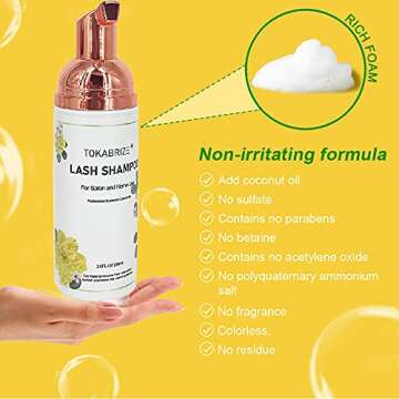 Lash Shampoo for Lash Extensions Lash Shampoo 60 ml + Brush, Deep Clean Eyelid Foaming Eyelash Clean...