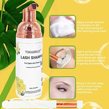 Lash Shampoo for Lash Extensions Lash Shampoo 60 ml + Brush, Deep Clean Eyelid Foaming Eyelash Cleanser for Extensions and Natural Lashes, Paraben & Sulfate & Oil Free for Home and Salon Use