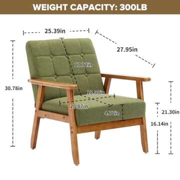 Ufurpie Mid Century Modern Arm Chair with Wood Frame Set of 2,Linen Fabric Comfy Reading Chair,Accen...