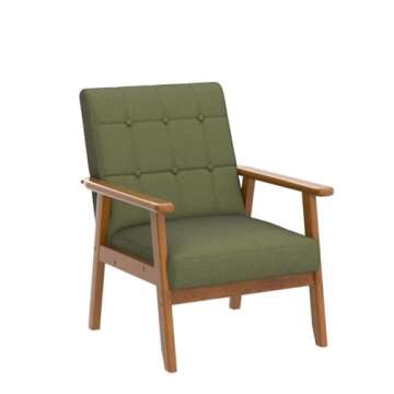 Ufurpie Mid Century Modern Arm Chair with Wood Frame Set of 2,Linen Fabric Comfy Reading Chair,Accent Chair for Living Room Bedroom Reading,Easy Assembly,Green