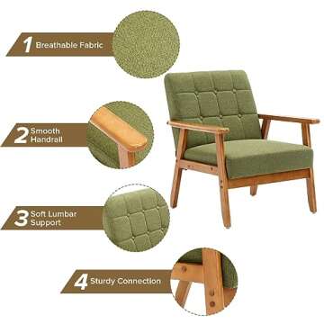 Ufurpie Mid Century Modern Arm Chair with Wood Frame Set of 2,Linen Fabric Comfy Reading Chair,Accent Chair for Living Room Bedroom Reading,Easy Assembly,Green