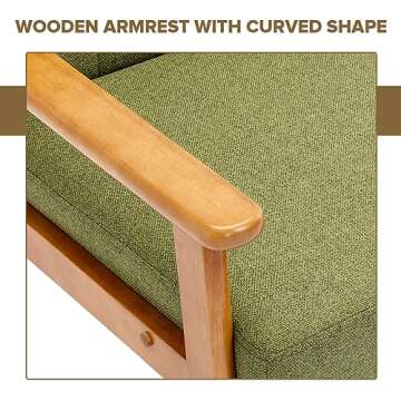 Ufurpie Mid Century Modern Arm Chair with Wood Frame Set of 2,Linen Fabric Comfy Reading Chair,Accent Chair for Living Room Bedroom Reading,Easy Assembly,Green