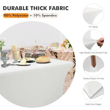 Spandex Table Cover 2 Pack 6FT White Fitted Tablecloths,Washable Wrinkle Resistant Stretch Table Cloth Rectangle for Party Hosting Supplies,Graduation Wedding Decorations,Vendor Display,Banquet