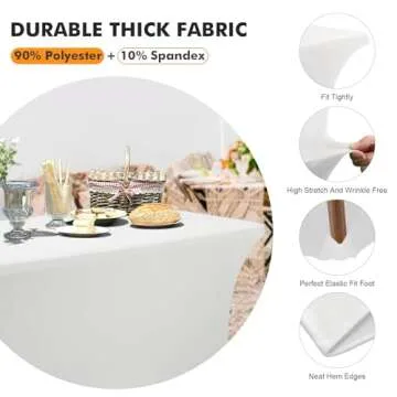 Spandex Table Cover 2 Pack 6FT White Fitted Tablecloths,Washable Wrinkle Resistant Stretch Table Cloth Rectangle for Party Hosting Supplies,Graduation Wedding Decorations,Vendor Display,Banquet