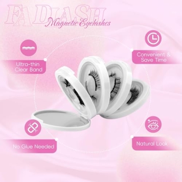 FADLASH Magnetic Eyelashes with Applicator 4 Pairs Magnetic Lashes Natural Look No Glue Needed Reusa...