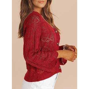 Dokotoo Cardigan Sweaters for Women 2024 V Neck Button Down Open Front Crochet Tops Long Sleeve Shir...
