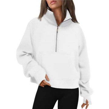 Chic AUTOMET Women's Half Zip Cropped Pullover Sweatshirt