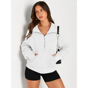 Chic AUTOMET Women's Half Zip Cropped Pullover Sweatshirt