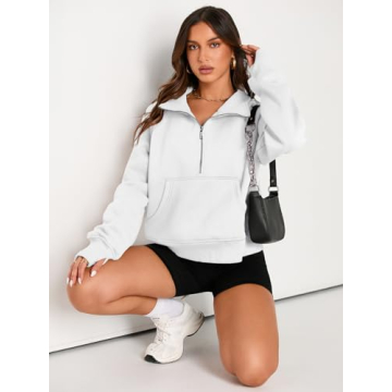 Chic AUTOMET Women's Half Zip Cropped Pullover Sweatshirt