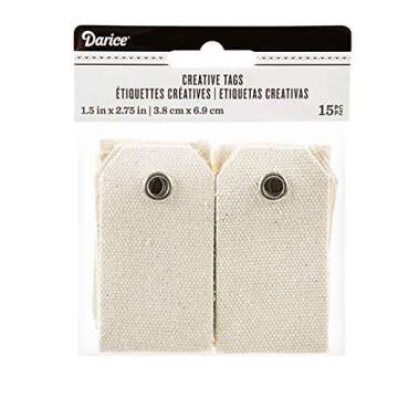 Darice Fabric Canvas Small Tag, Ivory/Cream, 15 Piece