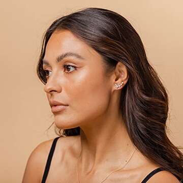 PAVOI 14K Gold Plated Sterling Silver Post Cubic Zirconia Ear Crawler Earrings - Climber Earrings for Women (Full, 14K Rose Plated)