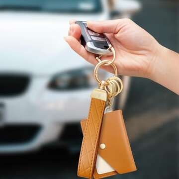 Stylish OHKYOOT Leather Wristlet Keychain with Mini Wallet