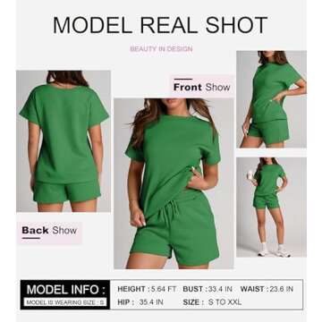 SHEWIN Women 2 Piece Outfits Sweat Set 2025 Casual Short Sleeve Summer Tee Shirts Matching Lounge Shorts Sets Cozy Pajamas Tracksuit Loungewear Sweatsuit Green M