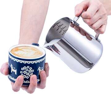 Milk Frothing Pitcher, Stainless Steel Latte Art Creamer Cup The Best Milk Frother Steamer Cup Stain...