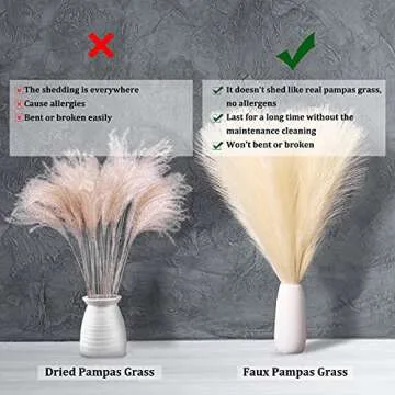 EVODIS Faux Pampas Grass, 18"/45cm Artificial Pampas Grass Fluffy 6 Stem pompous Grass Flower Arrangement for Boho Home Wedding Decoration (Beige)