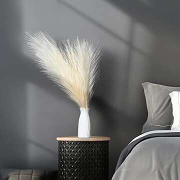 EVODIS Faux Pampas Grass, 18"/45cm Artificial Pampas Grass Fluffy 6 Stem pompous Grass Flower Arrangement for Boho Home Wedding Decoration (Beige)