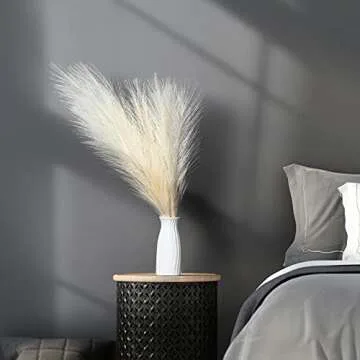 EVODIS Faux Pampas Grass, 18"/45cm Artificial Pampas Grass Fluffy 6 Stem pompous Grass Flower Arrangement for Boho Home Wedding Decoration (Beige)