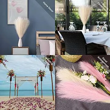 EVODIS Faux Pampas Grass, 18"/45cm Artificial Pampas Grass Fluffy 6 Stem pompous Grass Flower Arrangement for Boho Home Wedding Decoration (Beige)