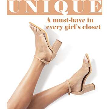 Ankis Gold Heels for Women - Open Toe Ankle Strap Chunky Heel Pump Sandals Party Wedding Strappy Buc...