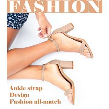 Ankis Gold Heels for Women - Open Toe Ankle Strap Chunky Heel Pump Sandals Party Wedding Strappy Buckle Sandals Standard Size 2.75 Inches Tall Thick Heel Design (Gold Glitter, numeric 8.5)