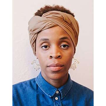 Harewom Head Scarves Wrap Turban for Black Women Long Lightweight Fashion Solid Color Hijab Jersey Headband for Braids Camel