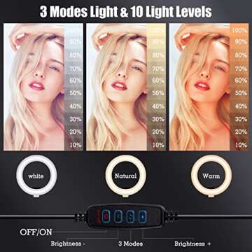 Selfie Ring Light with Stand and Phone Holder, 10'' Dimmable Desktop LED Circle for Laptop,Computer,...