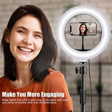 Selfie Ring Light with Stand and Phone Holder, 10'' Dimmable Desktop LED Circle for Laptop,Computer, Lighting Kit Gifts Live Streaming/Laptop Video Conference/Chat/Makeup/YouTube/Tiktok/Vlog