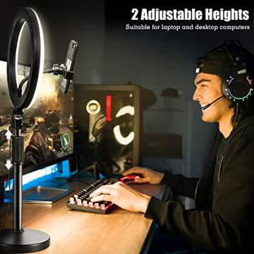 Selfie Ring Light with Stand and Phone Holder, 10'' Dimmable Desktop LED Circle for Laptop,Computer, Lighting Kit Gifts Live Streaming/Laptop Video Conference/Chat/Makeup/YouTube/Tiktok/Vlog