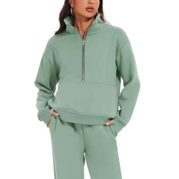 PEHMEA Women's 2 Piece Sweatsuit Outfit, Fleece Long Sleeve Half Zip Pullover Winter Comfy Lounge Se...
