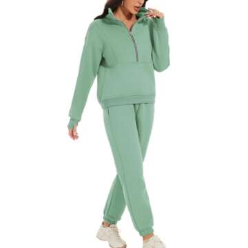PEHMEA Women's 2 Piece Sweatsuit Outfit, Fleece Long Sleeve Half Zip Pullover Winter Comfy Lounge Sets for Women(Green-XL)