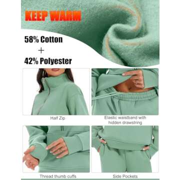 PEHMEA Women's 2 Piece Sweatsuit Outfit, Fleece Long Sleeve Half Zip Pullover Winter Comfy Lounge Sets for Women(Green-XL)