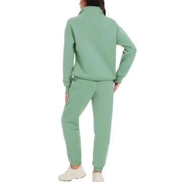 PEHMEA Women's 2 Piece Sweatsuit Outfit, Fleece Long Sleeve Half Zip Pullover Winter Comfy Lounge Sets for Women(Green-XL)