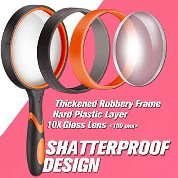 Dicfeos Magnifying Glass 10X Handheld Reading Magnifier with Cleaning Cloth-100MM Large Magnifying L...