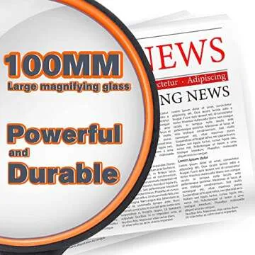 Dicfeos Magnifying Glass 10X Handheld Reading Magnifier with Cleaning Cloth-100MM Large Magnifying Lens with Non-Slip Soft Handle for Seniors Book Newspaper Reading and Kids Nature Hobby Exploration