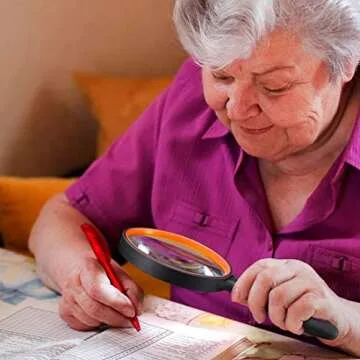 Dicfeos Magnifying Glass 10X Handheld Reading Magnifier with Cleaning Cloth-100MM Large Magnifying Lens with Non-Slip Soft Handle for Seniors Book Newspaper Reading and Kids Nature Hobby Exploration