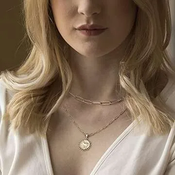 Turandoss Gold Layered Necklace - 14K Real Gold Plated Necklace Adjustable Minimalist Pendant Necklace Jewelry for Women Necklace Choker