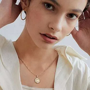 Turandoss Gold Layered Necklace - 14K Real Gold Plated Necklace Adjustable Minimalist Pendant Necklace Jewelry for Women Necklace Choker