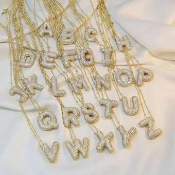 EASYHAUTE Bubble Letter Necklace Gold Initial Necklace for Women Pendant Necklace Fashion Jewelry Gifts Charm Balloon Pendant (bubble letter-M)