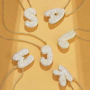 EASYHAUTE Bubble Letter Necklace Gold Initial Necklace for Women Pendant Necklace Fashion Jewelry Gifts Charm Balloon Pendant (bubble letter-M)