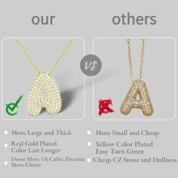 EASYHAUTE Bubble Letter Necklace Gold Initial Necklace for Women Pendant Necklace Fashion Jewelry Gifts Charm Balloon Pendant (bubble letter-M)