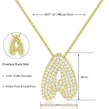 EASYHAUTE Bubble Letter Necklace Gold Initial Necklace for Women Pendant Necklace Fashion Jewelry Gifts Charm Balloon Pendant (bubble letter-M)