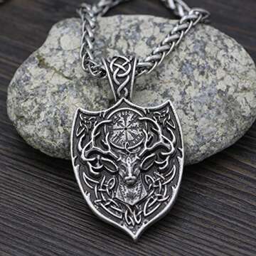 GuoShuang Men Double Side Viking Deer Sekira Legendary Aegishjalmur Amulet Nordic Talisman pegan Pendant Necklace