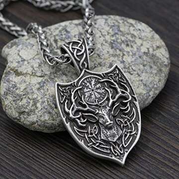 GuoShuang Men Double Side Viking Deer Sekira Legendary Aegishjalmur Amulet Nordic Talisman pegan Pendant Necklace