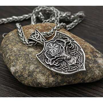 GuoShuang Men Double Side Viking Deer Sekira Legendary Aegishjalmur Amulet Nordic Talisman pegan Pendant Necklace