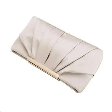CHARMING TAILOR Clutch Evening Bag Elegant Pleated Satin Clutch Formal Party Handbag Classy Purse for Women (Champagne)