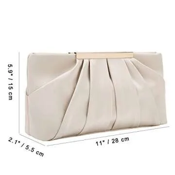 CHARMING TAILOR Clutch Evening Bag Elegant Pleated Satin Clutch Formal Party Handbag Classy Purse for Women (Champagne)